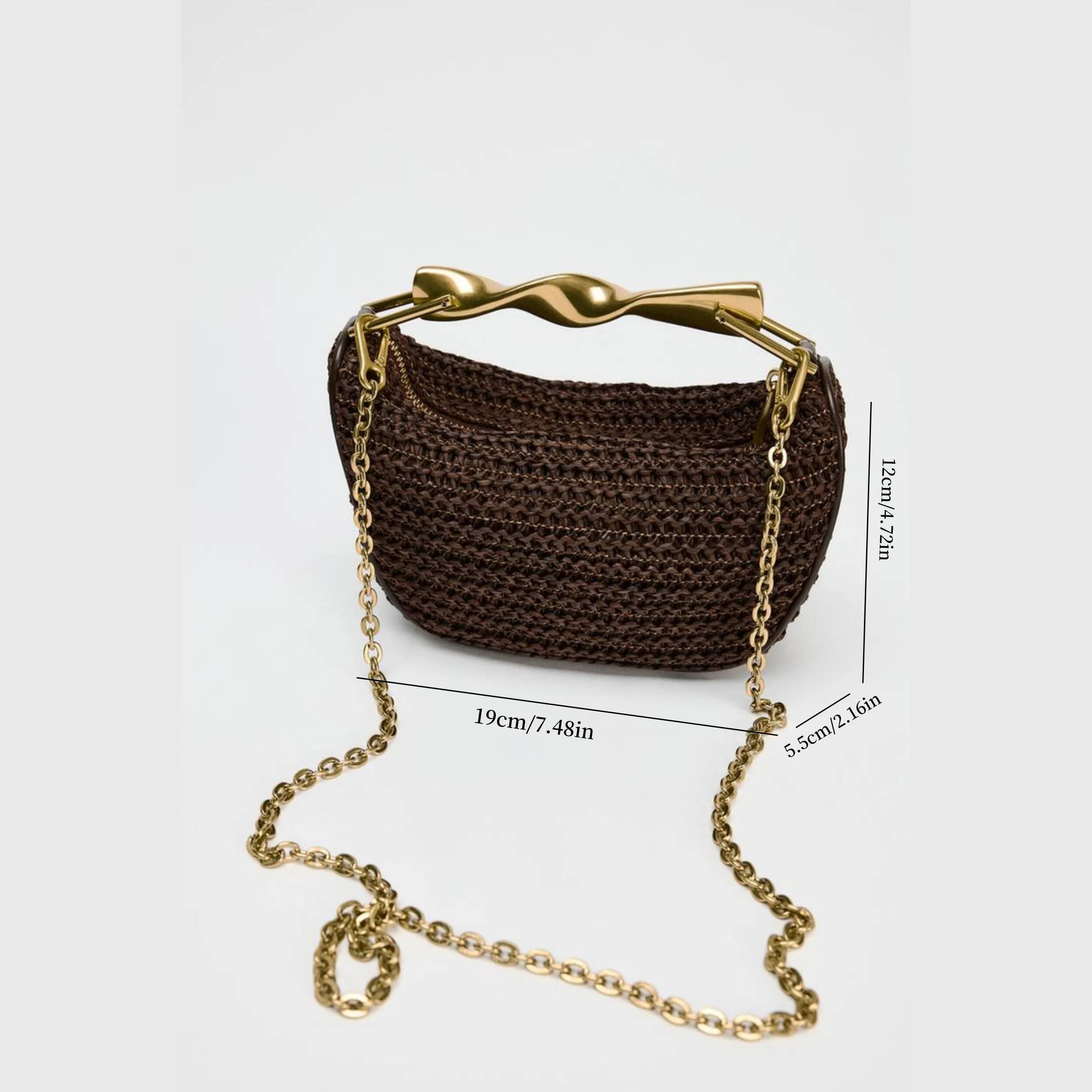 DHGM Summer Half-Moon Beach Shoulder Bags Women's Bucket Purse Woven Straw Handbags Casual Tote Crossbody Bag