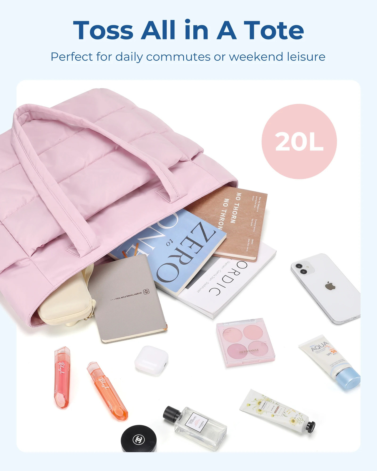 BAGSMART Womens Bag Solid Color Tote Commuting College Padded Shoulder Leisure Simple Female Handbags for Travel 250612