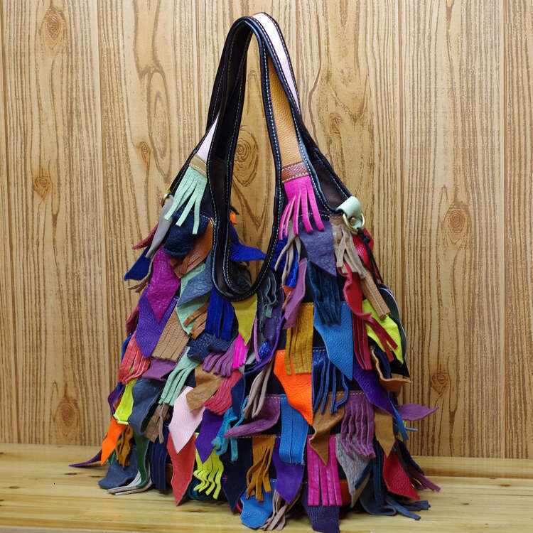 luxury bag Designer Shoulder bag Crossbody bags Women's Genuine Leather Bag Colorful Top Layer Cowhide Tassel Contrast Color