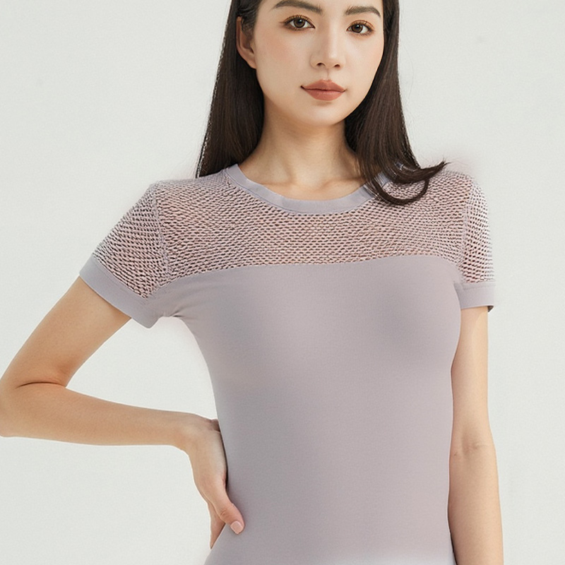 soft and skin friendly super comfortable light pink mesh short sleeved sports top unlocking a new experience of multi scene dressing