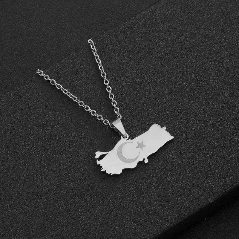 Turkey Ethnic M Flag Pendant Necklace Stainless Steel Gold Silver Color Men Women Turkish Country M Jewelry Gift W250620