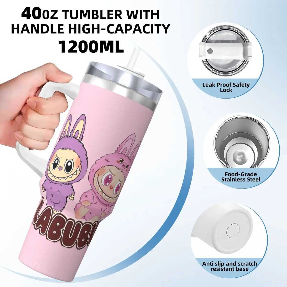 Stainless Steel Tumbler L-Labubu gs Cup With Straws Nozzle Travel Hot Drinks Water Bottle Insulated 40oz Thermal Cups W250618