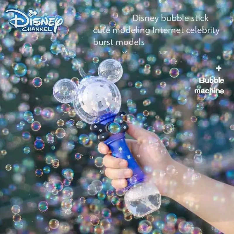 DISNEY Miniso Cartoon Mickey Mouse Automatic Blowing Bubble Stick Lighting music Waterproof Toy For Kids Girl toy Gifts Y250620