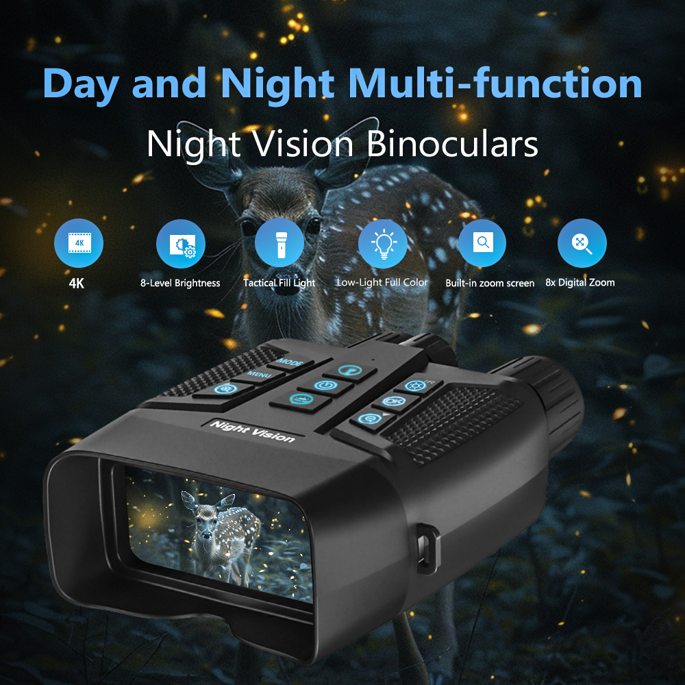 4K Night Vision Binoculars 64GB Infrared Night Vision Goggles 3 inch Large Screen 8X Digital Zoom Tactical Light for Camping Hunting