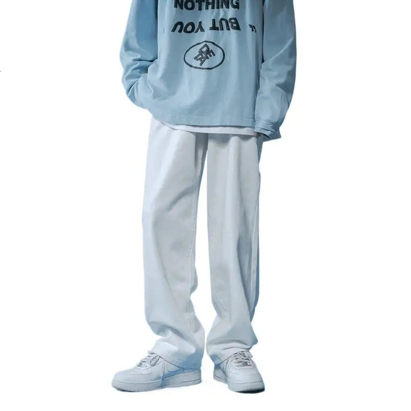 Straight Jeans men white Loose unisex Denim Trousers Trend Neutral Jeans Men baggy Casual Solid Man Women Pants Hip Hop jeans 250619