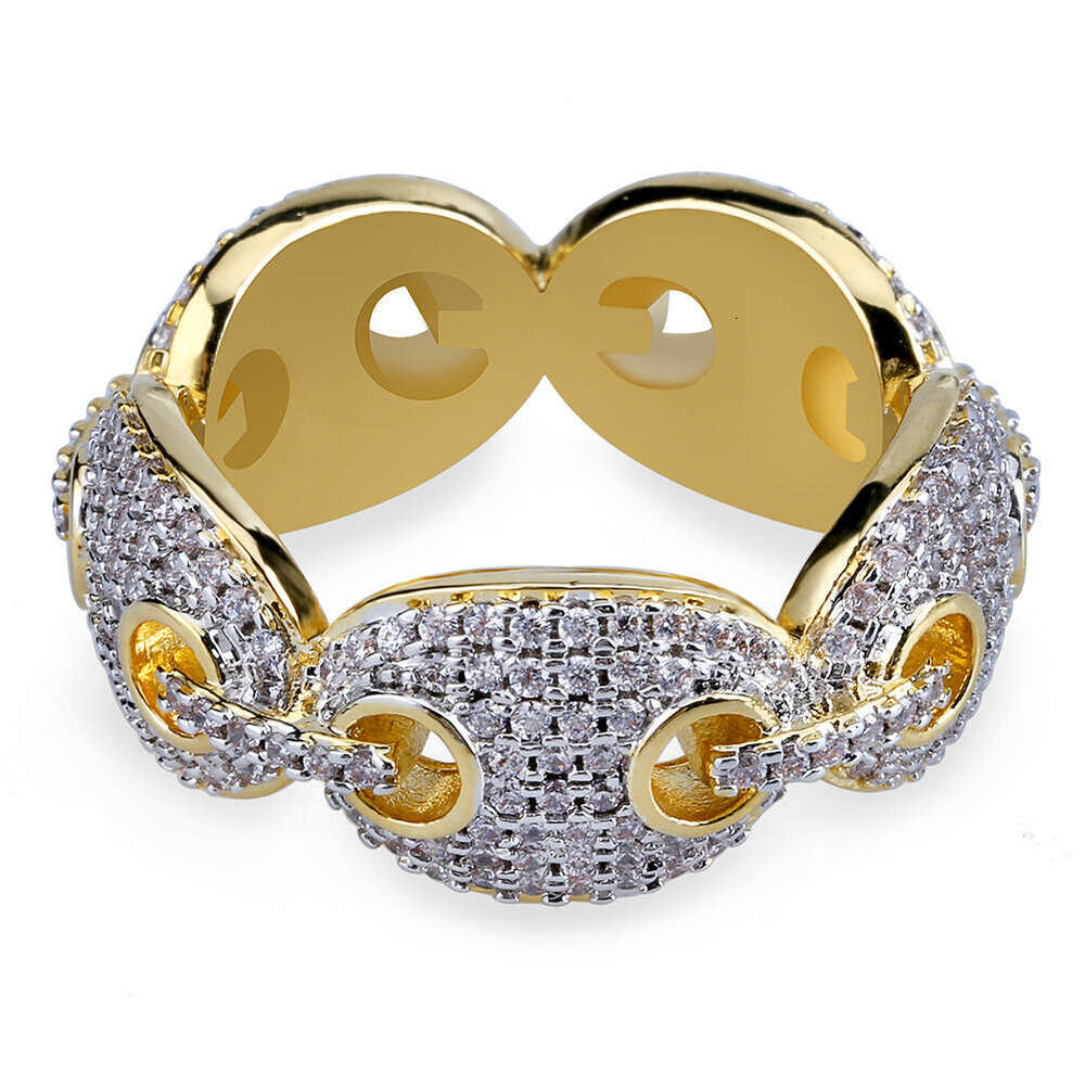 Real Gold Plated Micro Paved Zircon Men's Hip Hop Trendy Ring Jewelry