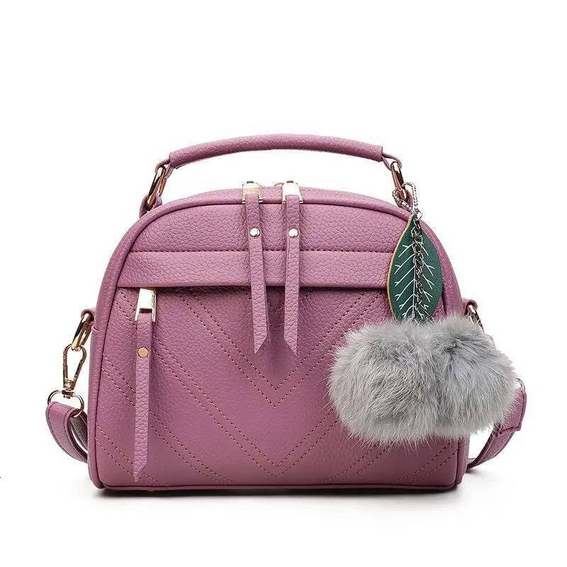 DHGM Yogodlns Embroidery thread Handbag Female PU Leather Shoulder Hair Ball Crossbody Trendy New Square Bag Purse sac