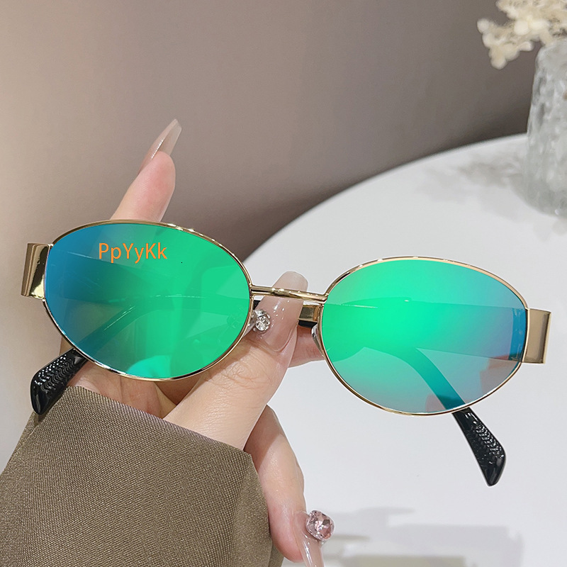 Sunglasses for women Summer new personalized oval metal sunglasses Instagram popular high-end large frame glasses for men
