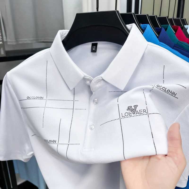 New Summer Trend High Elastic Men Lapel Polo Short Sleeve Breathable Casual Cool Solid Color Golf Business Designer T-shirt Top X250620