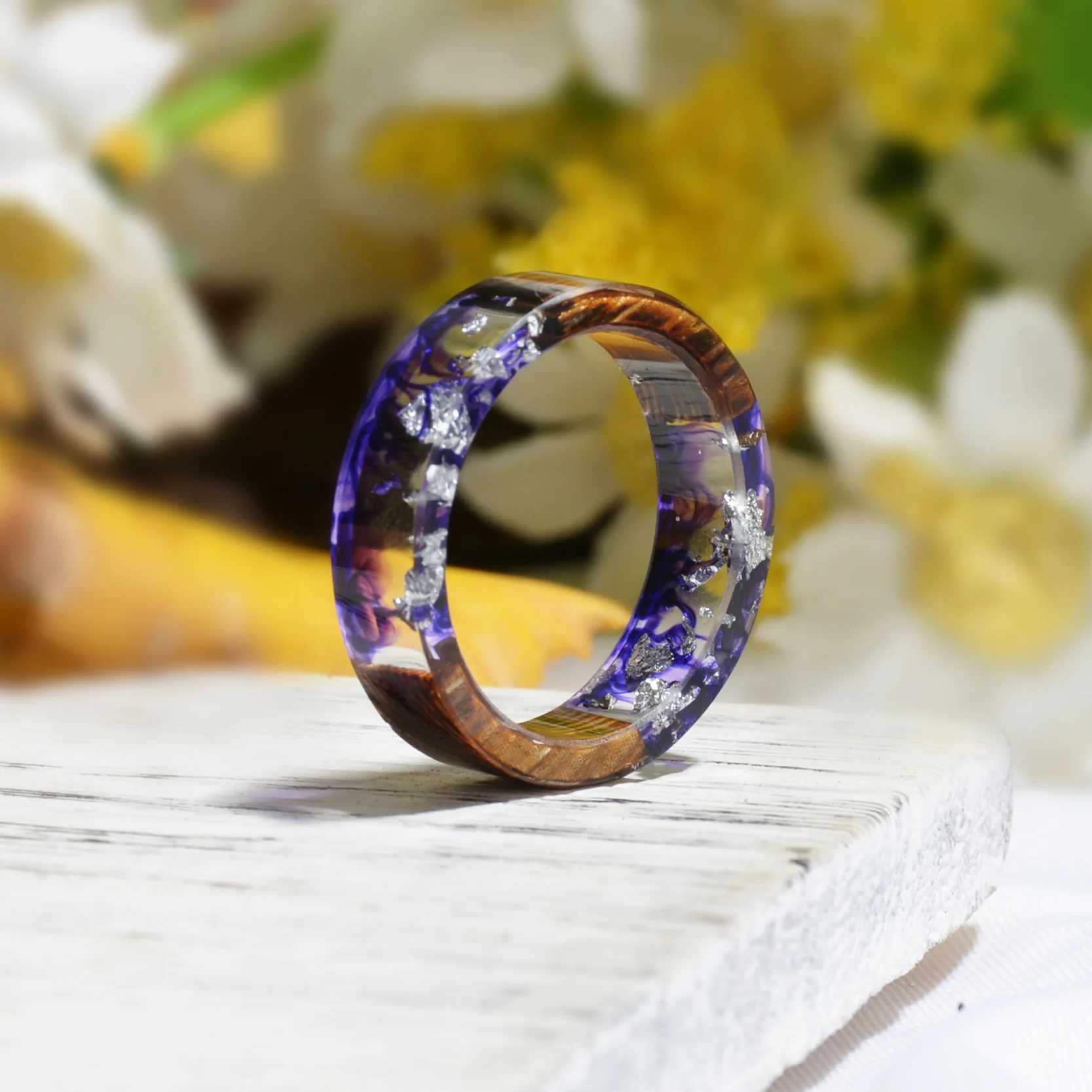 08 Wood Resin Ring DIY Handmade Dried Flowers Ring For Women Men Fashion Jewelry M250620