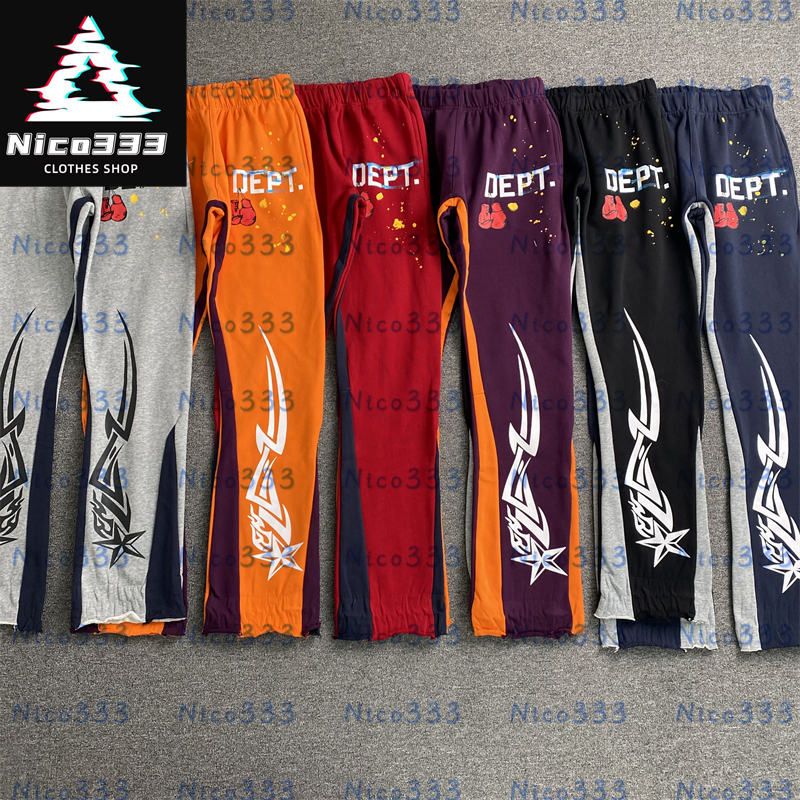GA Dept Boxing gloves splashed ink splicing color collision letters drawstring cotton loose versatile men women straight flared casual pants