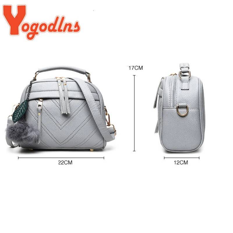 DHGM Yogodlns Embroidery thread Handbag Female PU Leather Shoulder Hair Ball Crossbody Trendy New Square Bag Purse sac