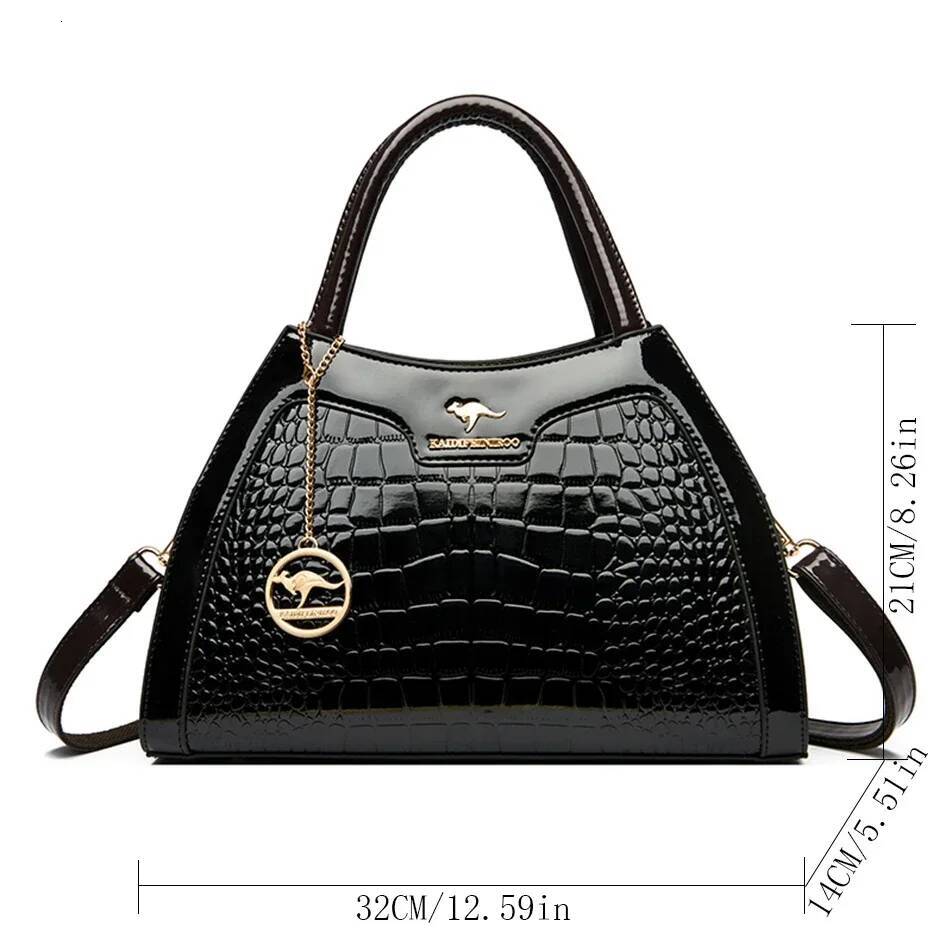 DHSM Patent Leather Handbags for Women Designer Crocodile Pattern Women's Shoulder Crossbody Bag Hobos Ladies Messenger Stone