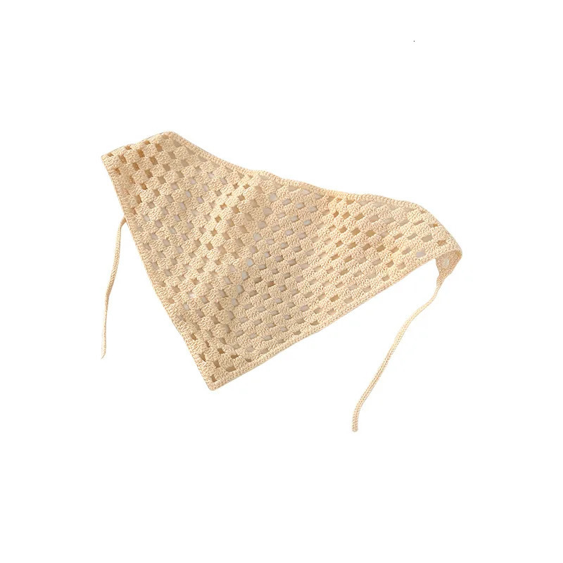 French Hollow Triangle Headband Towel For Women Beige Crochet Headbands Bandana Summer Travel Literary Po Hair Scarf Bands 250617