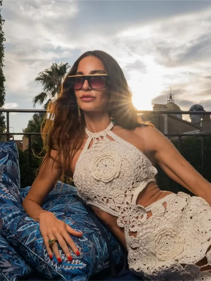 Hook Crochet Flower Long Dresses Women Knitted Halter Sexy Hollow Out Sleeveless Backless Maxi Dress Holiday Fashion Beach Robes 250619