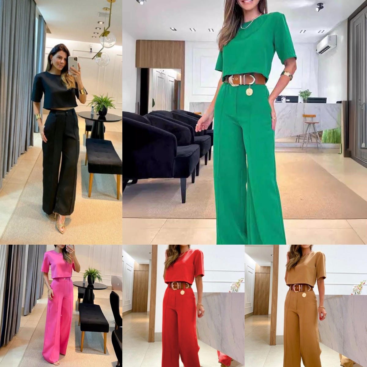 Women's Two Piece Pants Summer Sets For Women Fashion Solid Color Casual Wide-leg Short Sleeves Blouses Suits Elegant Commuting Office