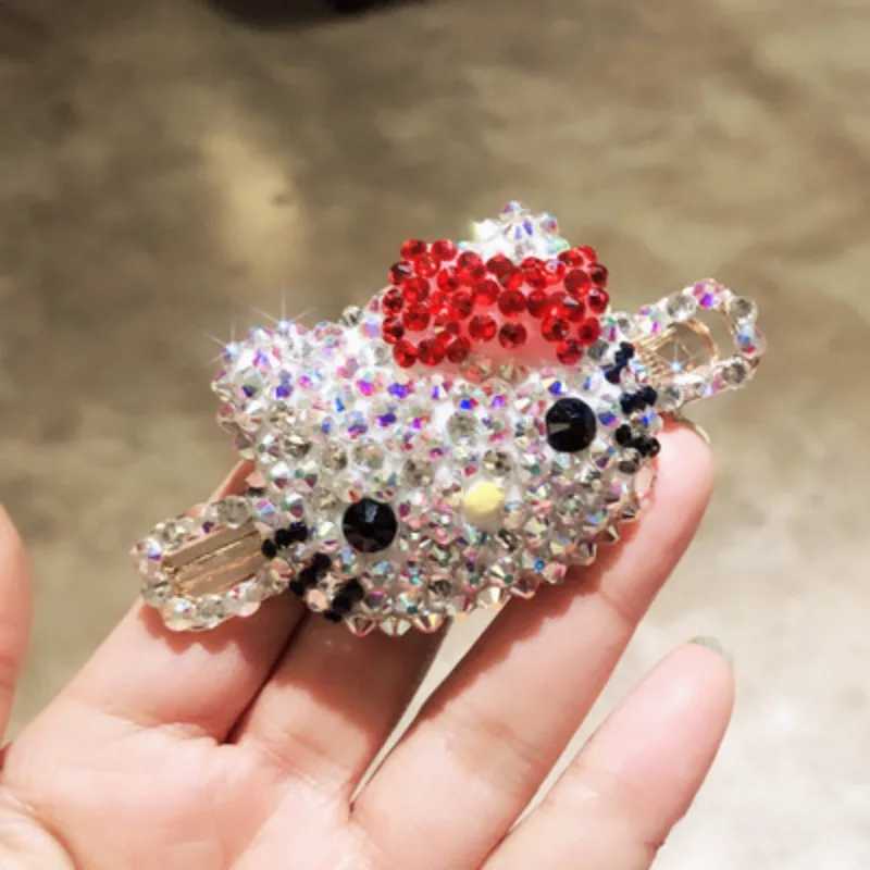 Sanrio kawaii Hello Kitty Hairpin Anime Kt Shiny Rhinestone Hair Clip Y2K Girls Barrettes Accessories Hair Clip Hairgrip Headdress Giftw250620