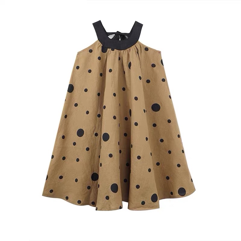 Girl's linen printed vest dress casual dress Girls' autumn long sleeved dress