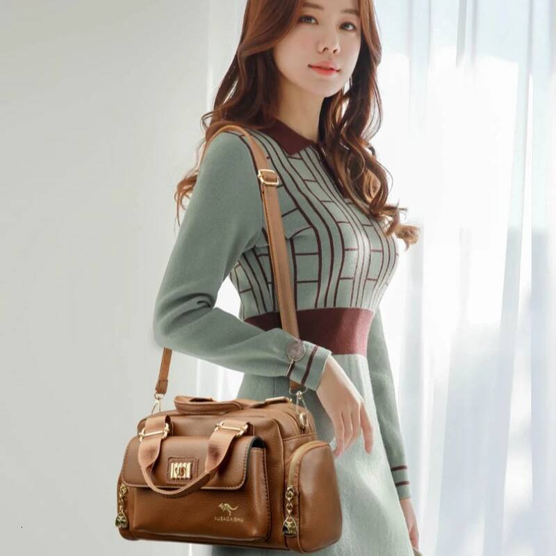 DHSM Designer Purse and Handbag Fashion High Quality Women's Shoulder Large Capacity Soft Leather Locomotive Crossbody Bag