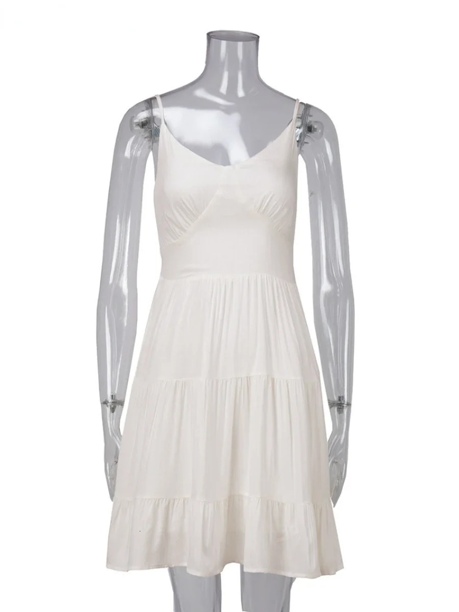 Wolfeel Spring Summer Womens Linen Cotton Dress Vintage A-line Sling Dress Sexy Girl V-neck Camisole RUFFLES Dress 250619