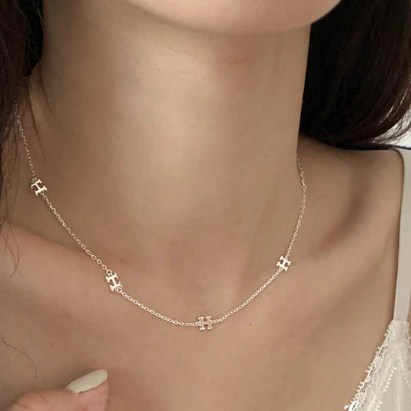 New 925 Sterling Silver Choker Alphabet Necklace For Women O-Chain Initial Letter H Pendant Clavicle Necklaces Girl Fine Jewelry XJ250620