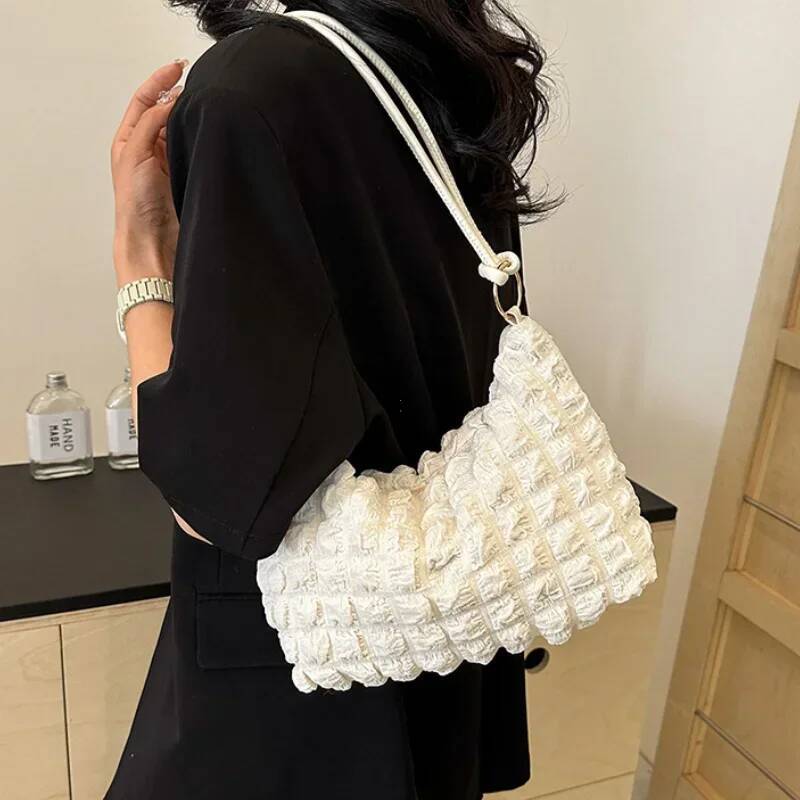 DHGM Canvas Wrinkle for Women Shoulder Bags Pleated Bubbles Handbags Padded Casual Underarm Quilted Tote Cloud Bag Purse
