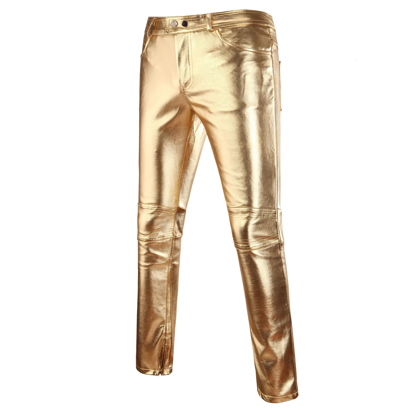 Trendy Korean Style Mens Nightclub Hair Stylist Pants Casual Trousers GoldEmbellished Performance Outfits Leather 250614
