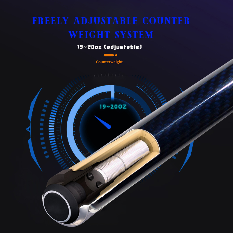OKHEALING 1/2 Split Pool Cue Stick Carbon Fiber Billiard Cue 12.4mm Black Pigskin Tip Uni-loc Pin / 3Teeth Joint 1474mm/58inch Weight Adjust 19-20oz B