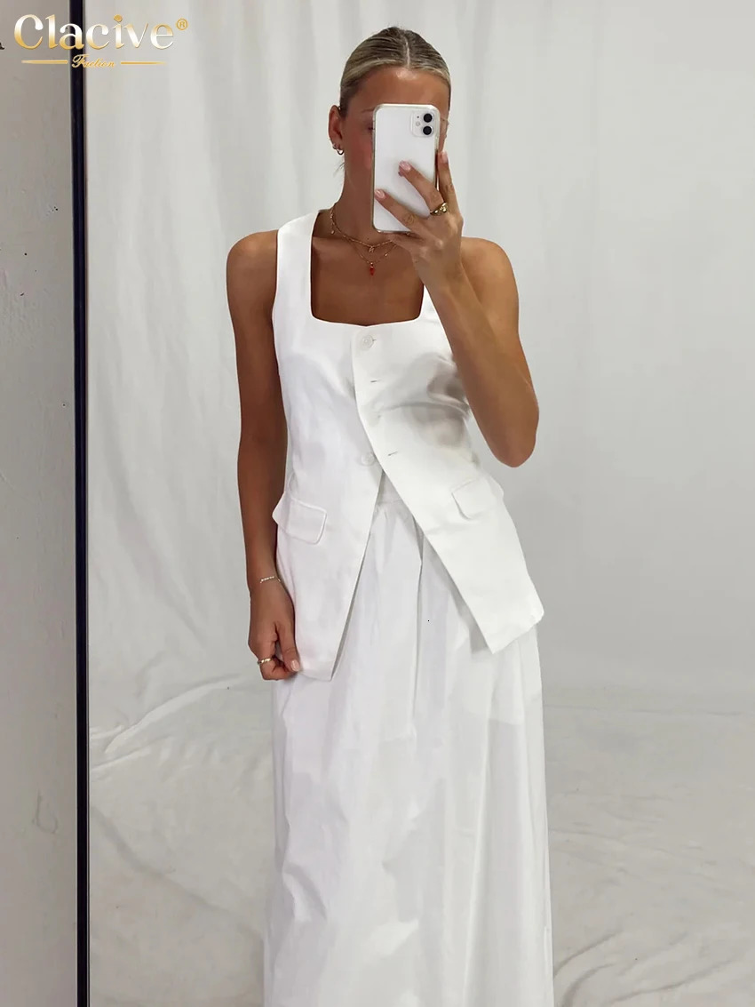 Clacive Fashion Loose White Cotton Womens Skirt 2025 Casual High Waist Long Skirts Elegant Classic Solid Skirt Female Clothing 250619