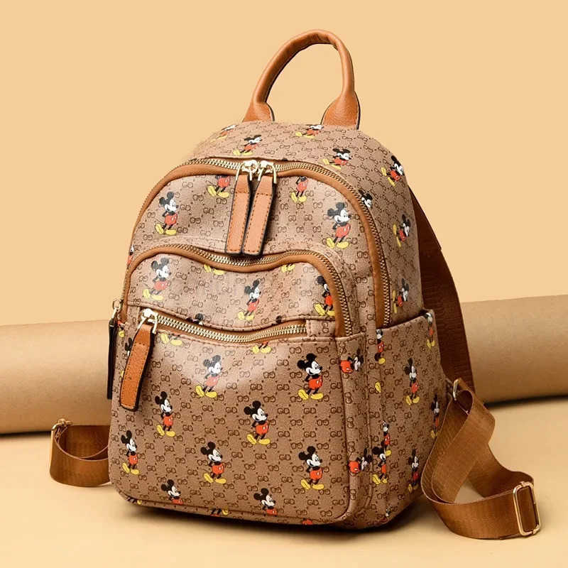 DISNEY Lady Licensed Disney Mickey Vintage Brown Backpack Multi-Pocket School Bag Playful Daily Organizer Leather Accents Comfort New W250620