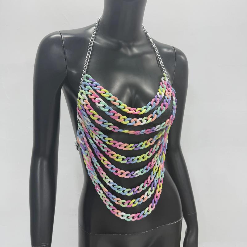 Womens Tanks Fashion Colorful Acrylic Chain Tank Top Women Sexy Backless V Neck Halter Tassel Camisole Rave Festival Party Crop Tops