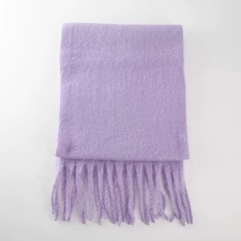 T1016 new thick warm mohair scarf female shawl cashmere autumn and winter thick beard solid color scarf