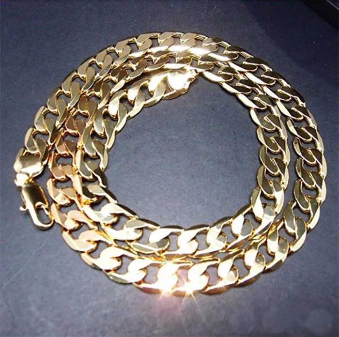 Pure Gold Color Necklace Jewelry Plated 24K Gold 10mm Heavy Necklace for Men 20 22 24 26 28 30 XJ250620