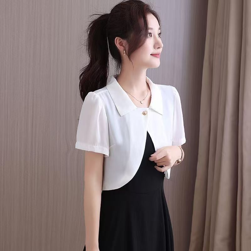 K1084 Summer new breathable short top design sense of fashion sun protection shirt high-end waistcoat chiffon shirt women's short-sleeved cape