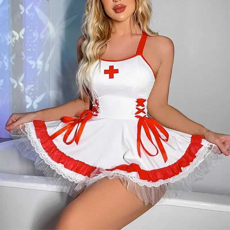 Performance Wear Women Sexy Lingerie Nurse Girl Dress Uniform Red Role Play Underwear Night Club Stage Exotic Costumes Pajamas W250620