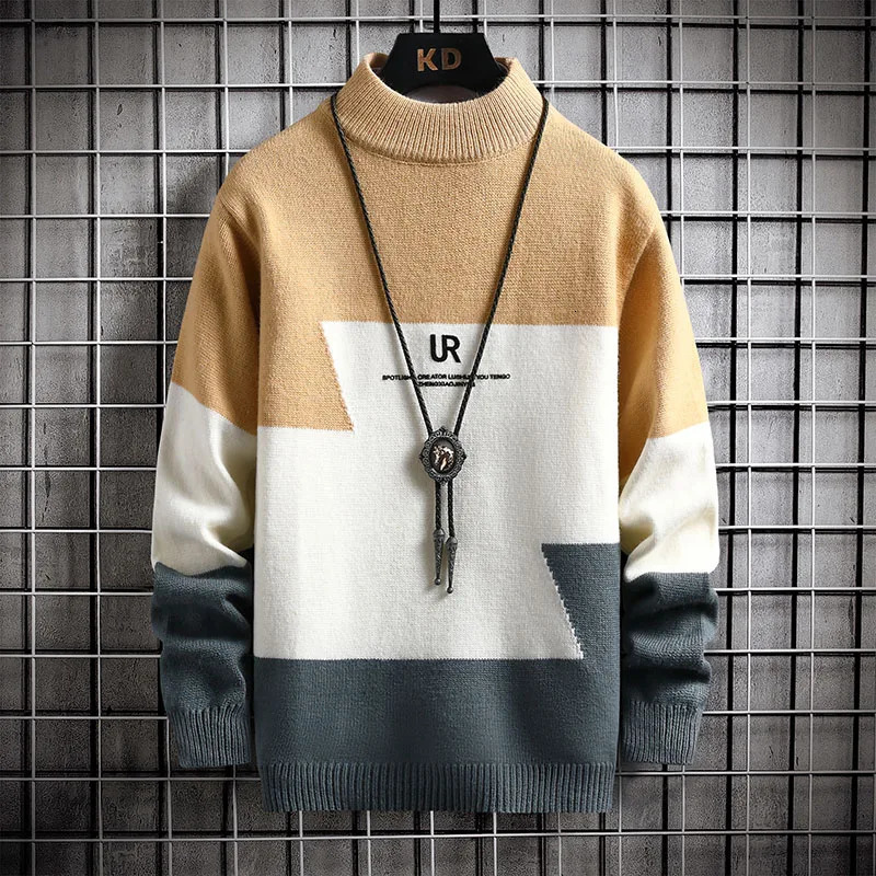 Winter Cashmere Warm Sweater Men Turtleneck Mens Pullover Patchwork Sweaters Tops Knitted Christmas Jumper 250618Y S251110