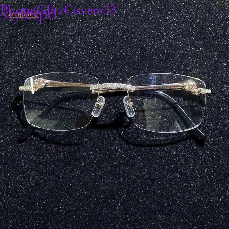 NEW Designer Custom Hip-hop Jewelry Clear Lens Plated VVS Moissanite Glasses Gold for Men Women Yellow Sunglasses Gift Box Alloy