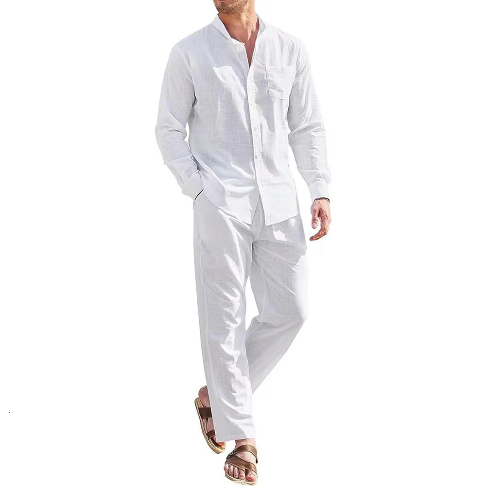 Sports Suit Mens Sets Beach Casual Loose Suit Long Sleeve Shirt Trousers Two-piece Suit Menswear 250619