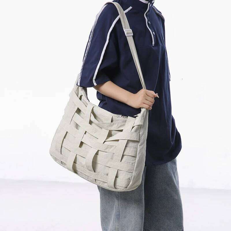 Woven Design Unisex Big Messenger Nylon Fabric Waterproof Shoulder Crossbody Bags Casual Street Large Capacity Shopper Tote