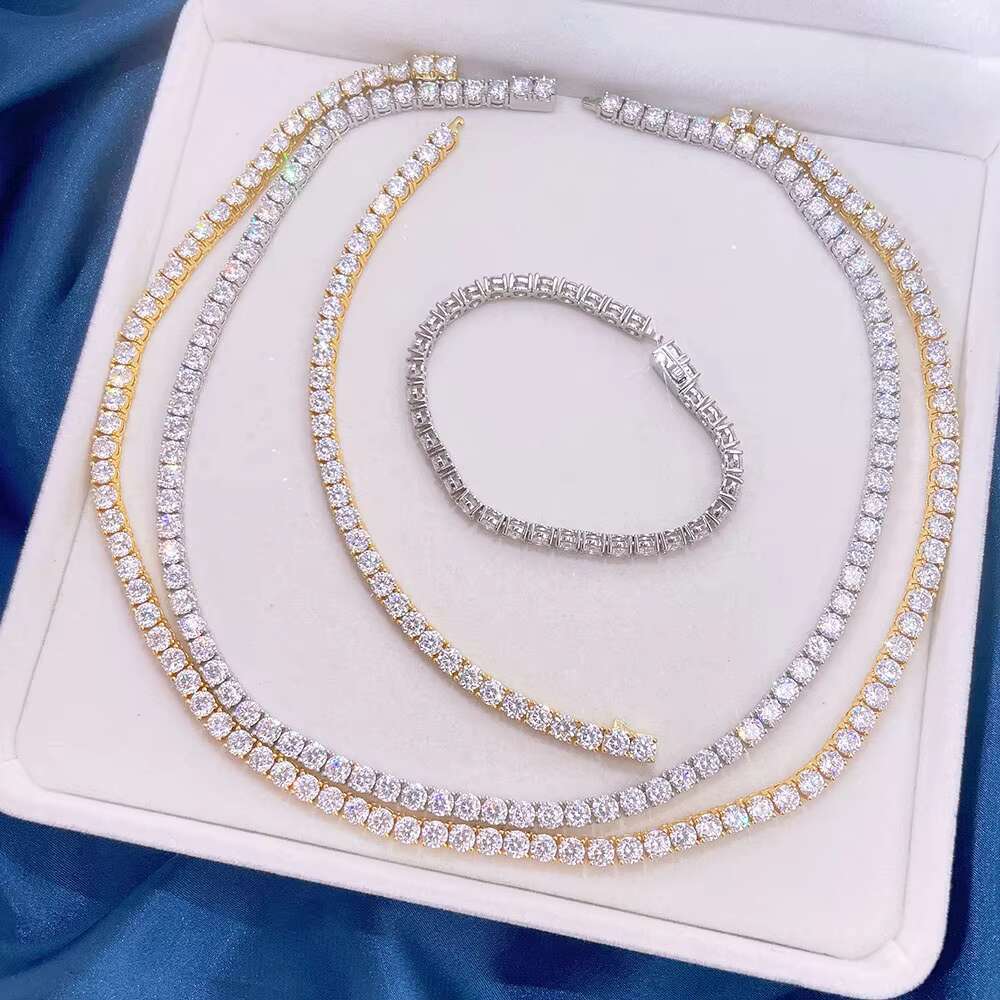 Wholesale Custom S925 Sterling Silver Gra Vvs Moissanite Necklace with 10k 14k Gold Plated Tennis Chain for Men and Women
