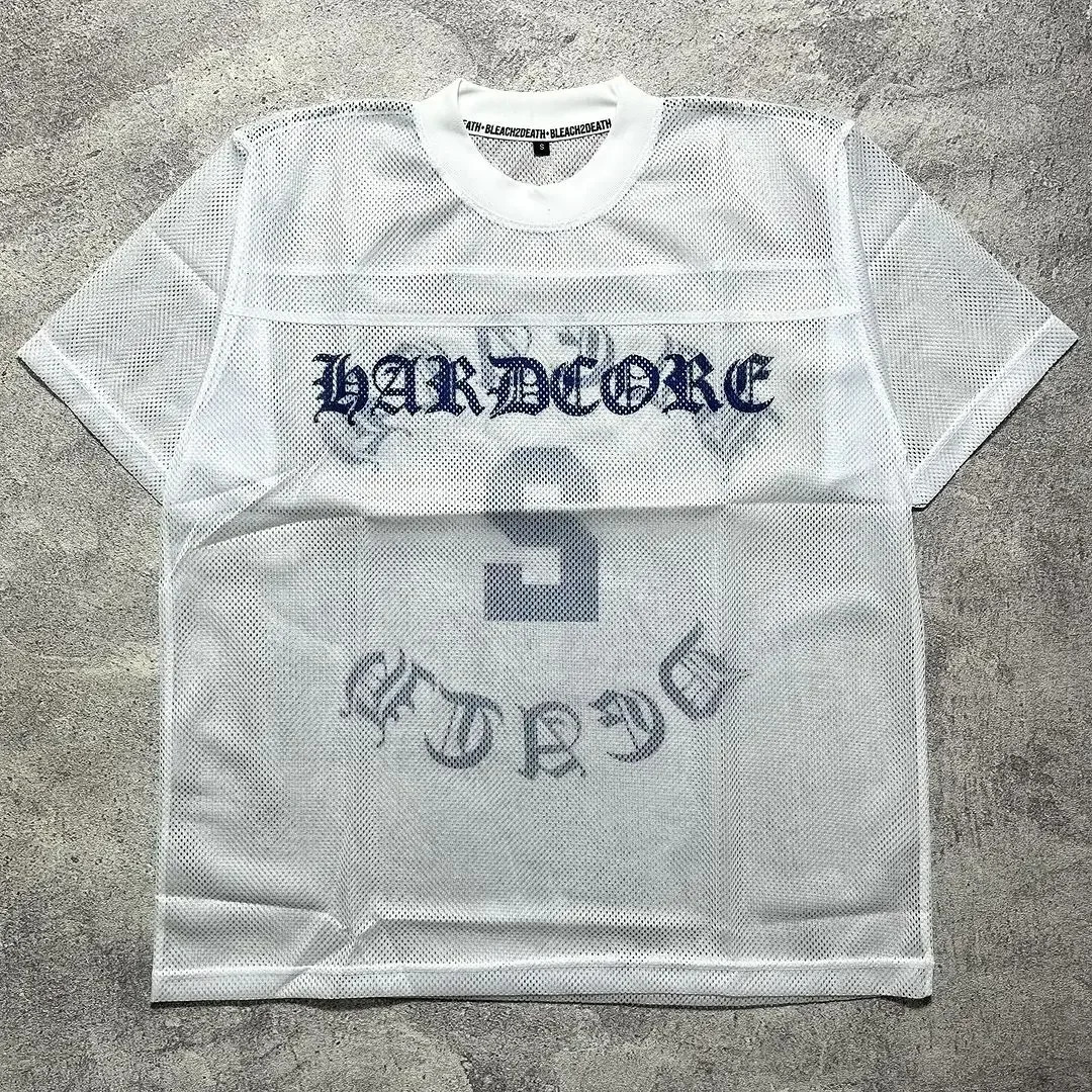 Y2k Clothes Mesh Breathable T Shirt Men Women Summer Trend American Sports Short Sleeved Hollow Loose Fitness Casual Jogging Top 250617