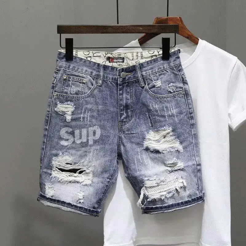 Mens Short Jeans Pants Black Gray Ripped Male Denim Shorts er Buttons Emo in Stretchable With Zipper Original 250618