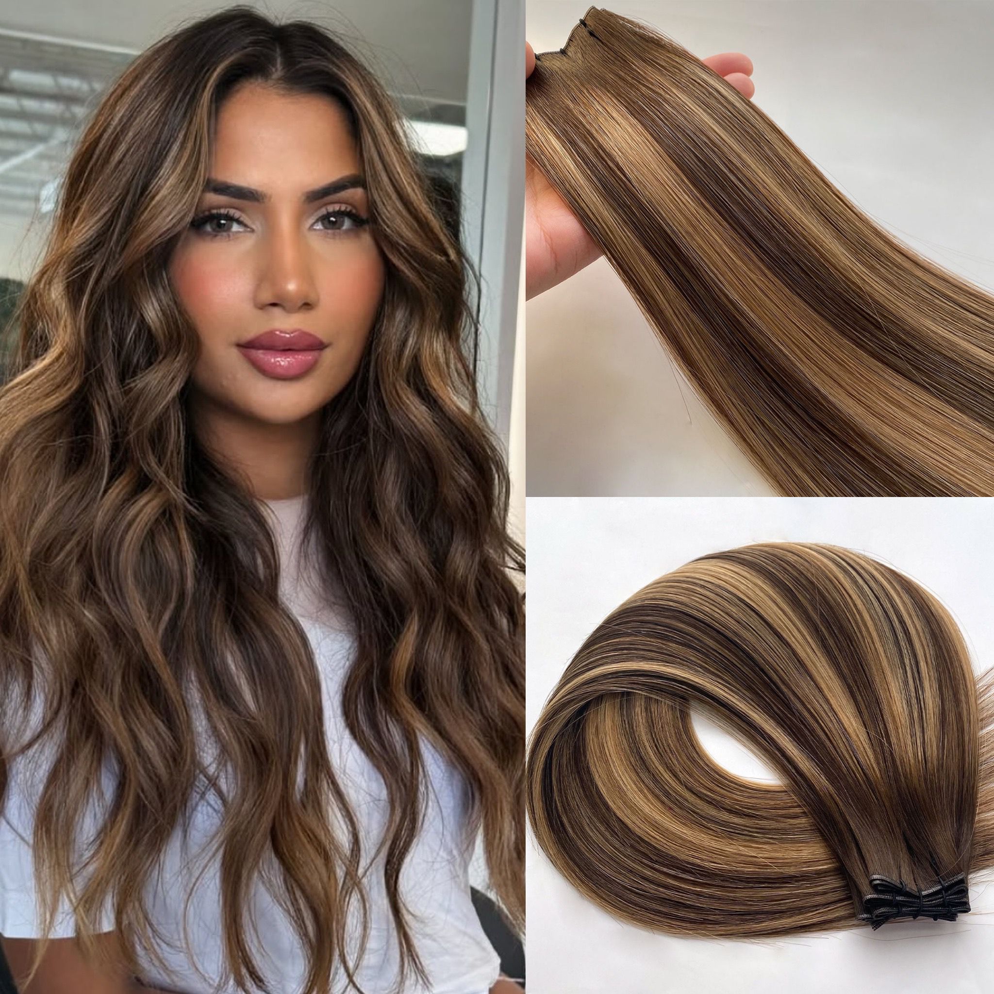 Highest Quality Genius Weft Hair Extensions Balayage color 100% Russian Human Hair Invisible Mini Weft Hair 100g
