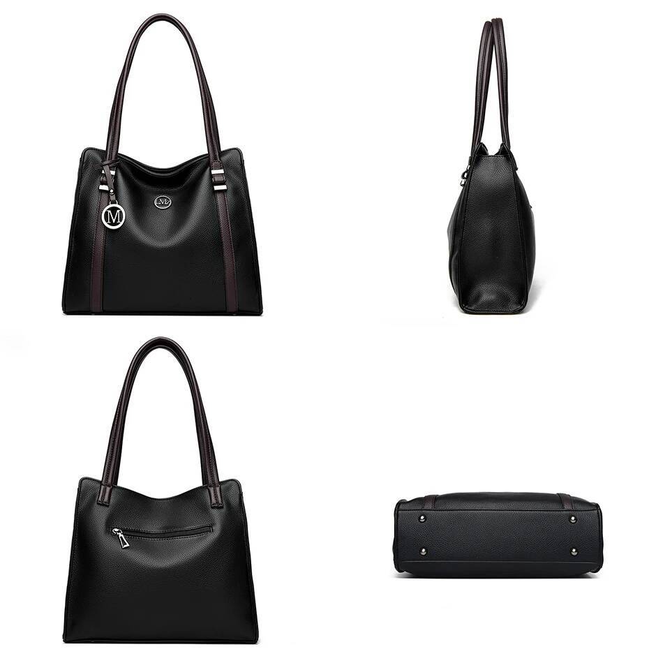 DHSM Soft Leather Handbags Women Designer Shoulder Ladies Large Capacity Top-Handle Bags Shopping Tote Bag Sac A Main