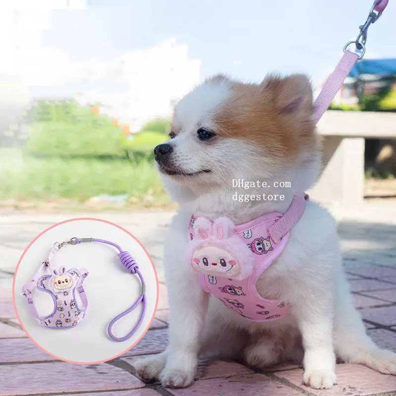 free shipping Labubu Dog Leash Set Step in No Pull Harness for Small Dogs and Cats Outdoor Walking Running, Soft Mesh Padded Harnesses Fashion Pet Acc