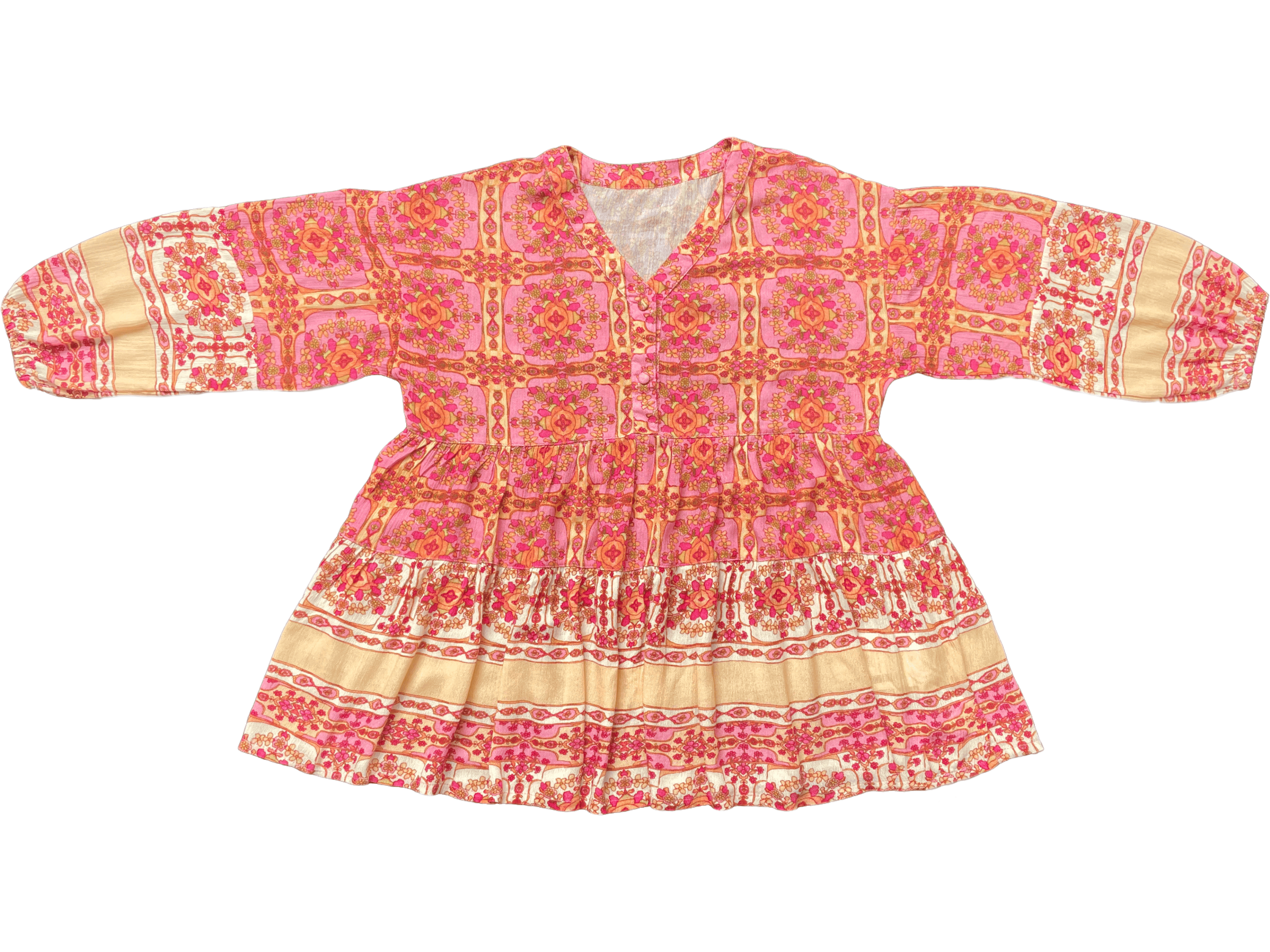 Girl Bohemian printed long sleeved dress casual dress vacation dress Simple and versatile dress