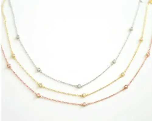 Basic 925 Sterling Silver CZ Station Chain 18 Bezel 3mm CZ Link Chain Necklaces XJ250620