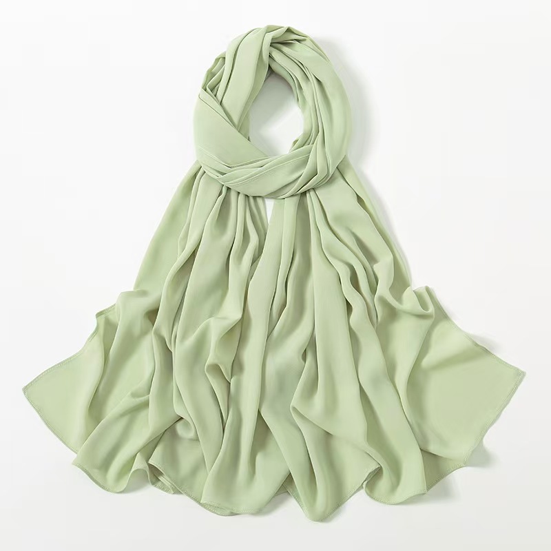 T1022 New high quality pure color messy chiffon long scarf tweezers corner right angle edge all-match chiffon headscarf scarf