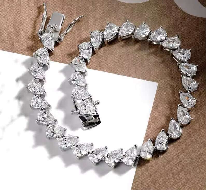 Vintage Style Pera Cut Eternity Tennis Moissanite Diamond Bracelet Beautiful Design for Weddings