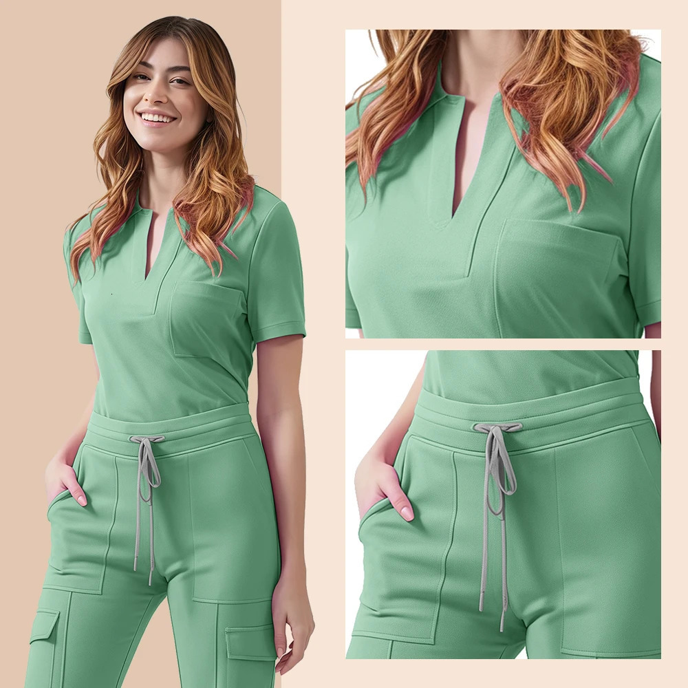 Scrubs Uniform Women Nurse Scrub Set Pocket TopPants 2 Piece Suit Nursing Operating Room Clothes Beauty Salon Work Wear 250619